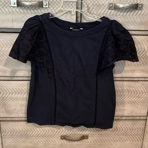 Pretty dark blue detailed sleeves shirt